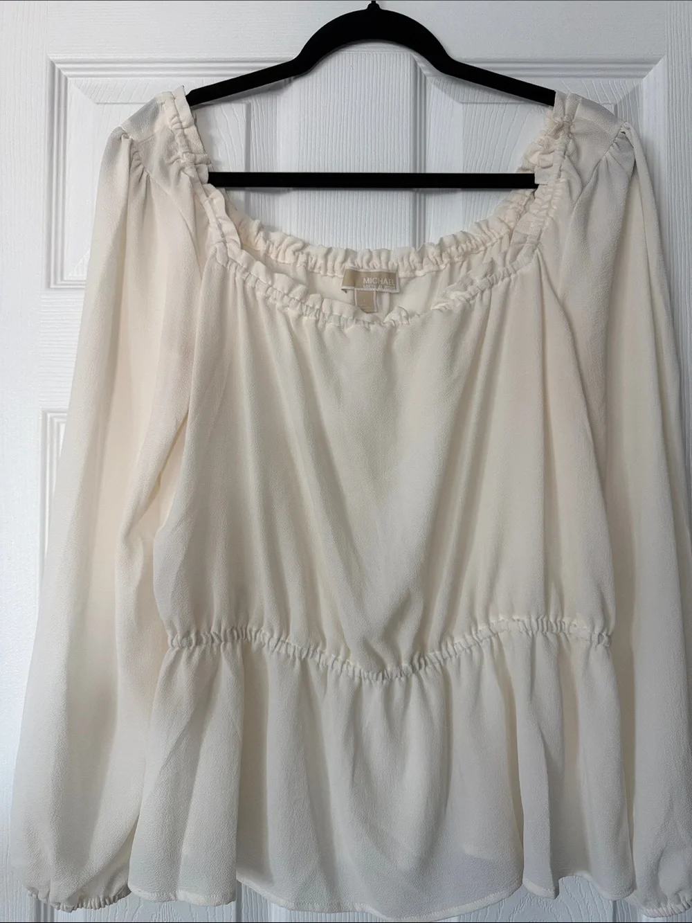 Michael Kors Cream Ruffle-Trim Peasant Blouse